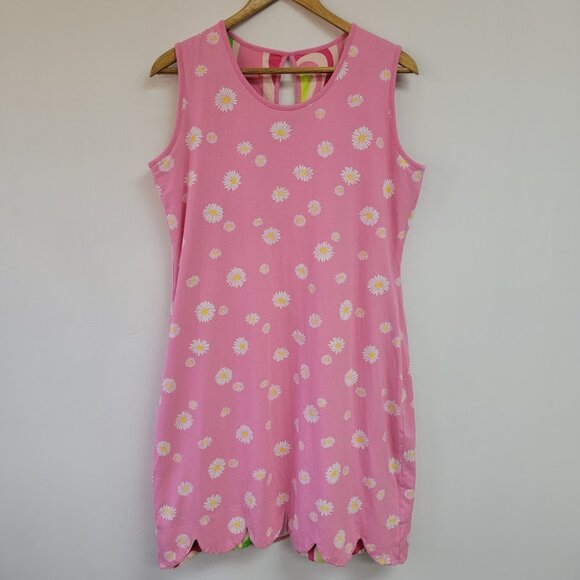 Ana Clare Reversible Sleeveless Dress Size L Pink Floral Abstract Scalloped Hem - Picture 7 of 12